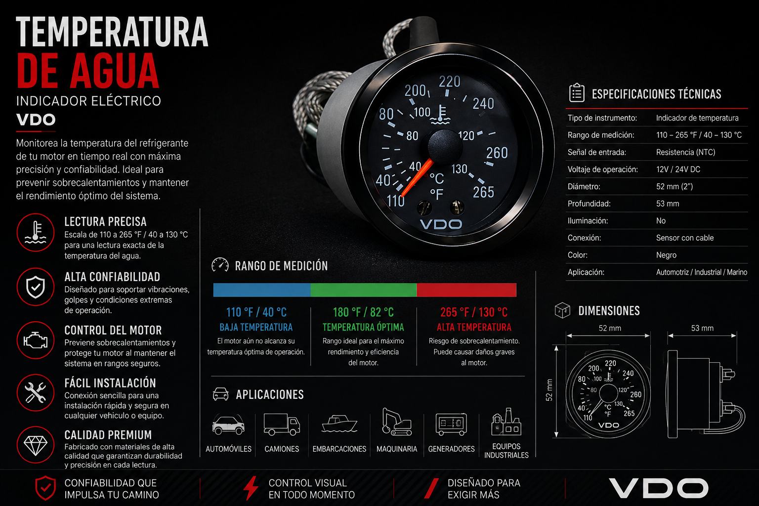Marcador de Temperatura  180 - 502 144" (cable largo)