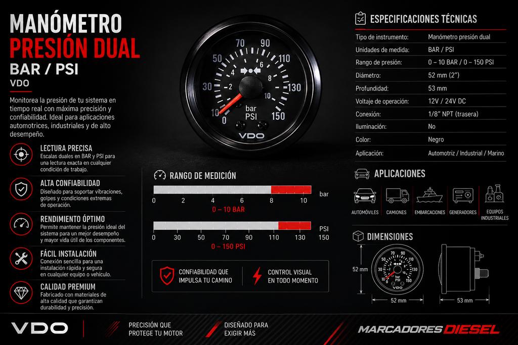 Marcador VDO Presión Aire 150-014
